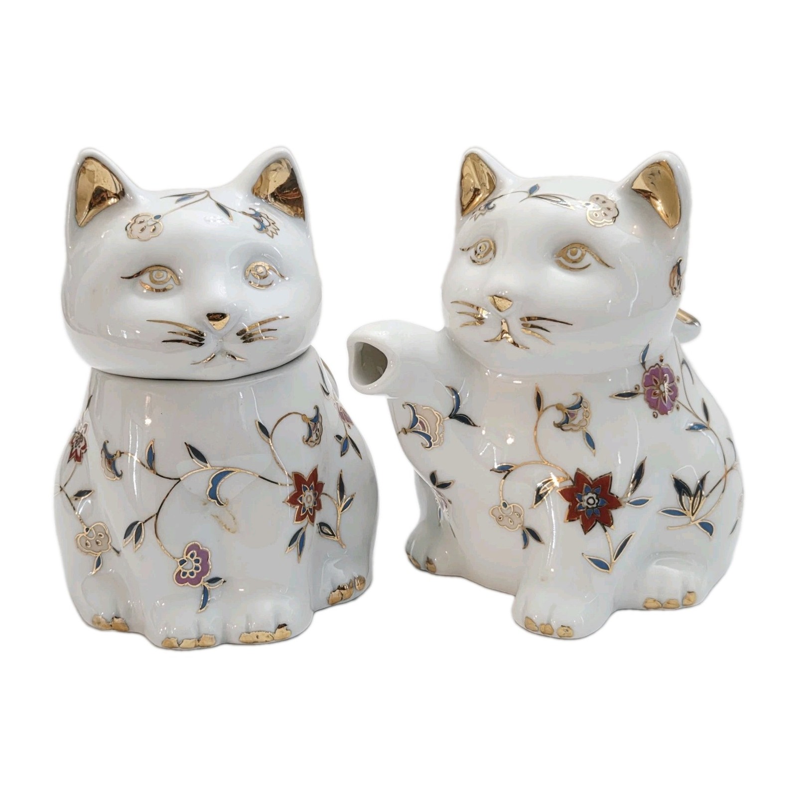 Vintage Ceramic Cat Sugar Bowl Teapot Floral Gold Trim Hand Painted Japan Style Vintage Ceramic Cat Sugar Bowl Teapot Floral Gold Trim Hand Painted Japan Style