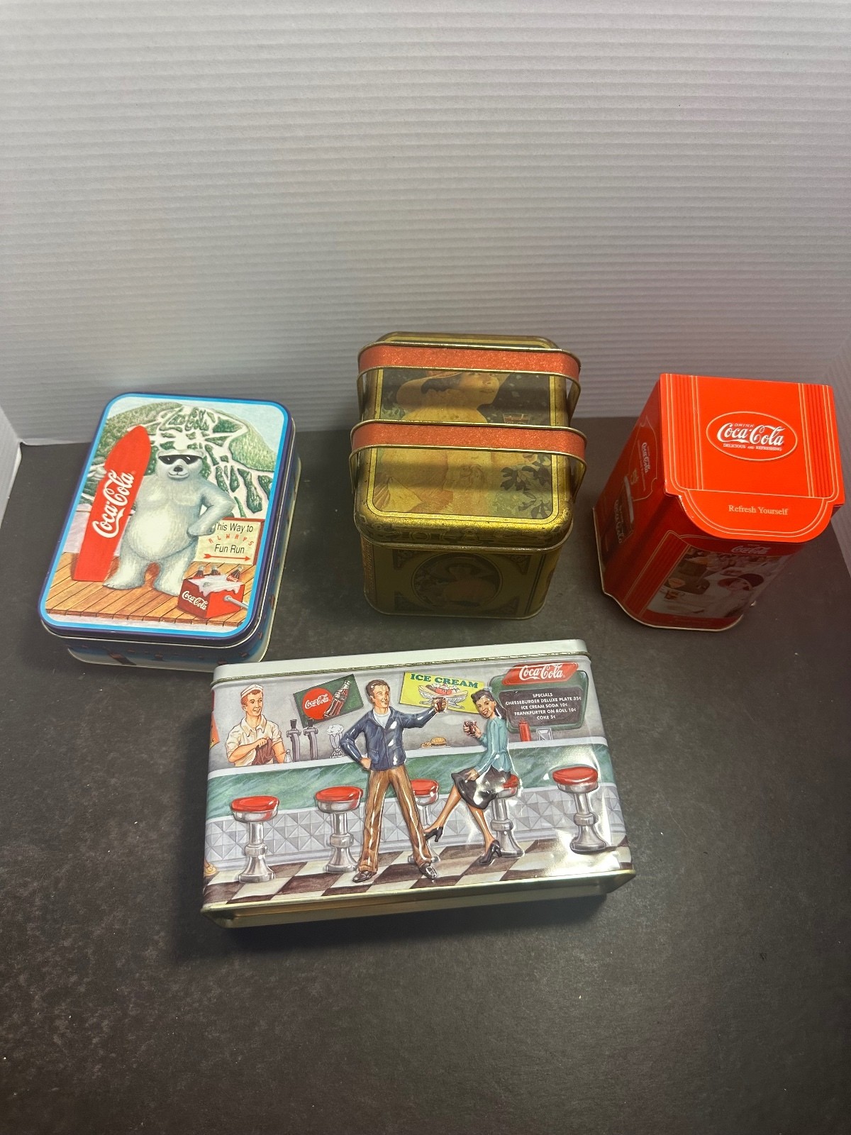 4 Coca Cola collectible metal tins vintage style advertising lot 4 Coca Cola collectible metal tins vintage style advertising lot