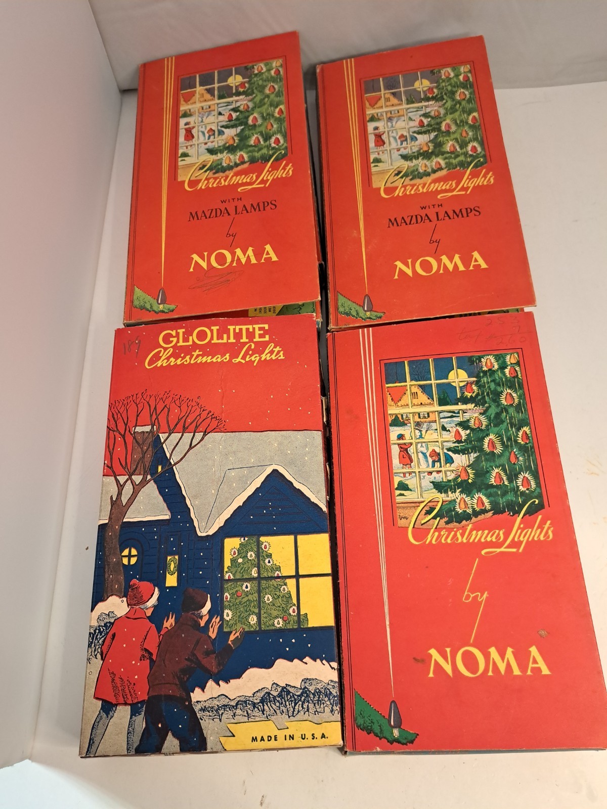 Vintage String Christmas Lights NOMA, Glolite - Real Lite Mazda Lamps 4 Boxes