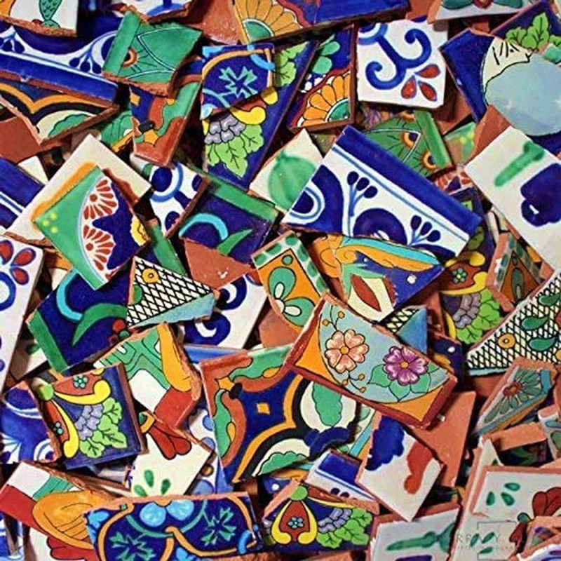 Handmade Mexican Talavera Tile Mix - 10 lbs of Unique Designs