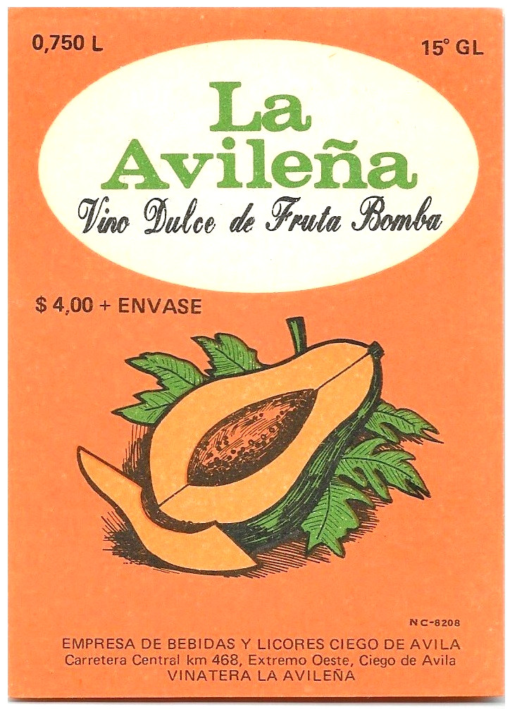 RARE Vintage - Vino de Fruta Bomba LA AVILEÑA - Cuban Wine Paper Labels. Cuba RARE Vintage - Vino de Fruta Bomba LA AVILEÑA - Cuban Wine Paper Labels. Cuba