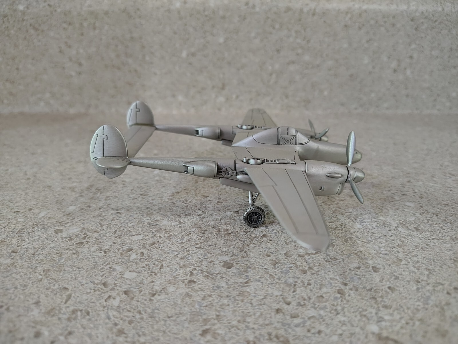 The Danbury Mint Lockheed Lightning P 38 Silver Fighter Plane Model 1:89 Pewter The Danbury Mint Lockheed Lightning P 38 Silver Fighter Plane Model 1:89 Pewter