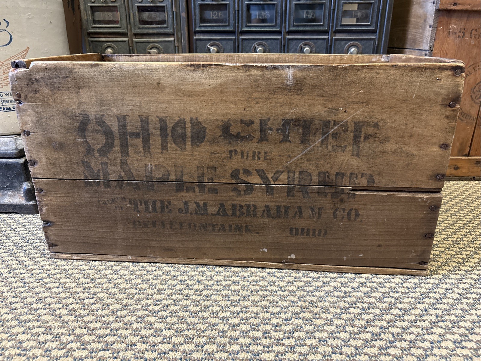 Antique Wooden Crate Ohio Chief Pure Maple Syrup Bellefontaine J. M. Abraham Box