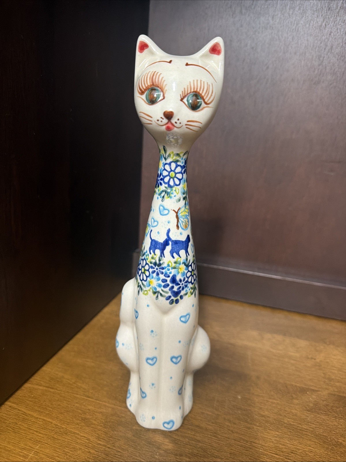 Uno Alla Volta Cat Figurine Polish Pottery Handpainted Unikat 10”￼