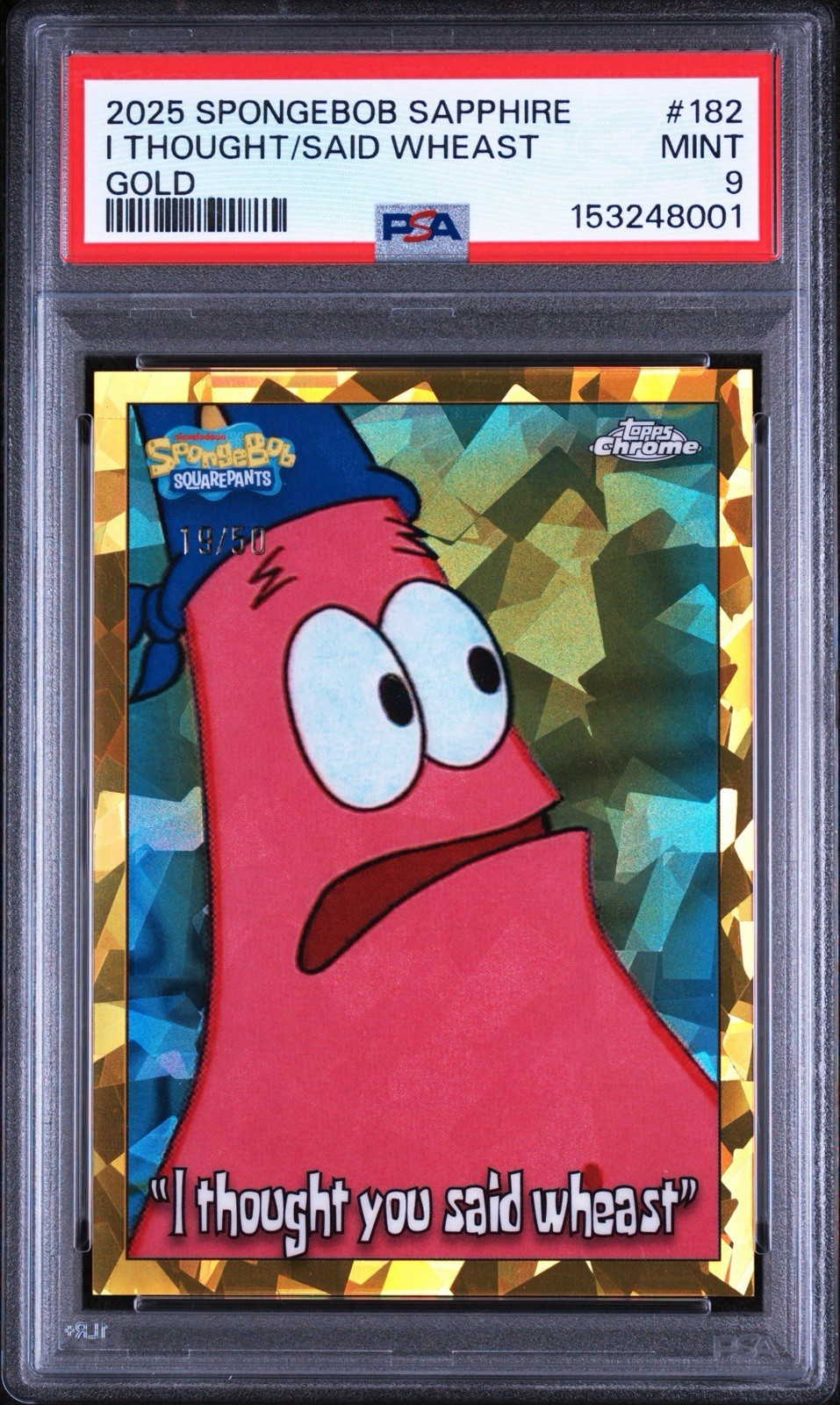 2025 Topps Chrome SpongeBob Sapphire Patrick Star Gold Refractor /50 PSA 9 Pop 1