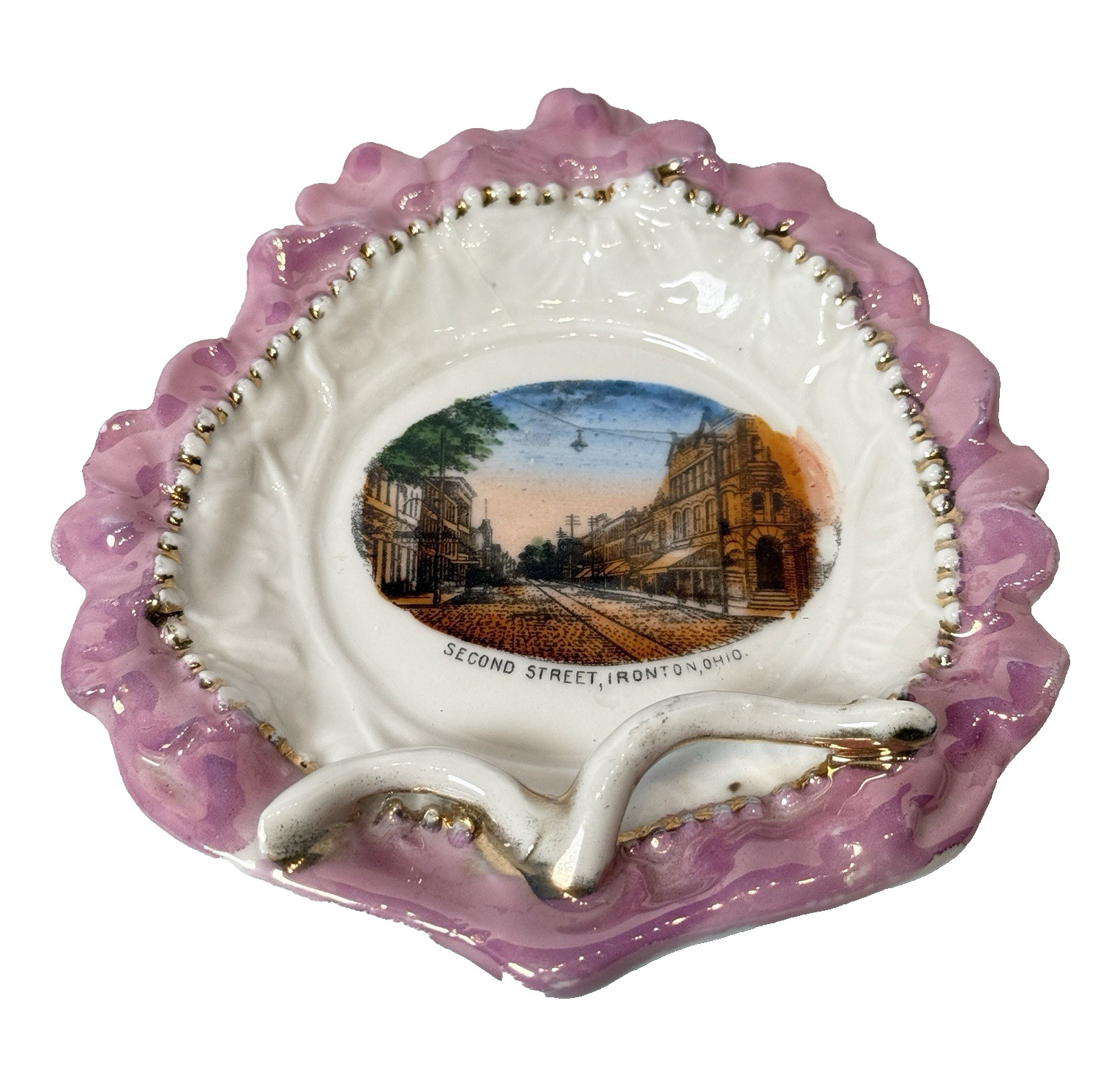 IRONTON OHIO OH Antique SECOND STREET Souvenir Plate Dish Transfer China IRONTON OHIO OH Antique SECOND STREET Souvenir Plate Dish Transfer China