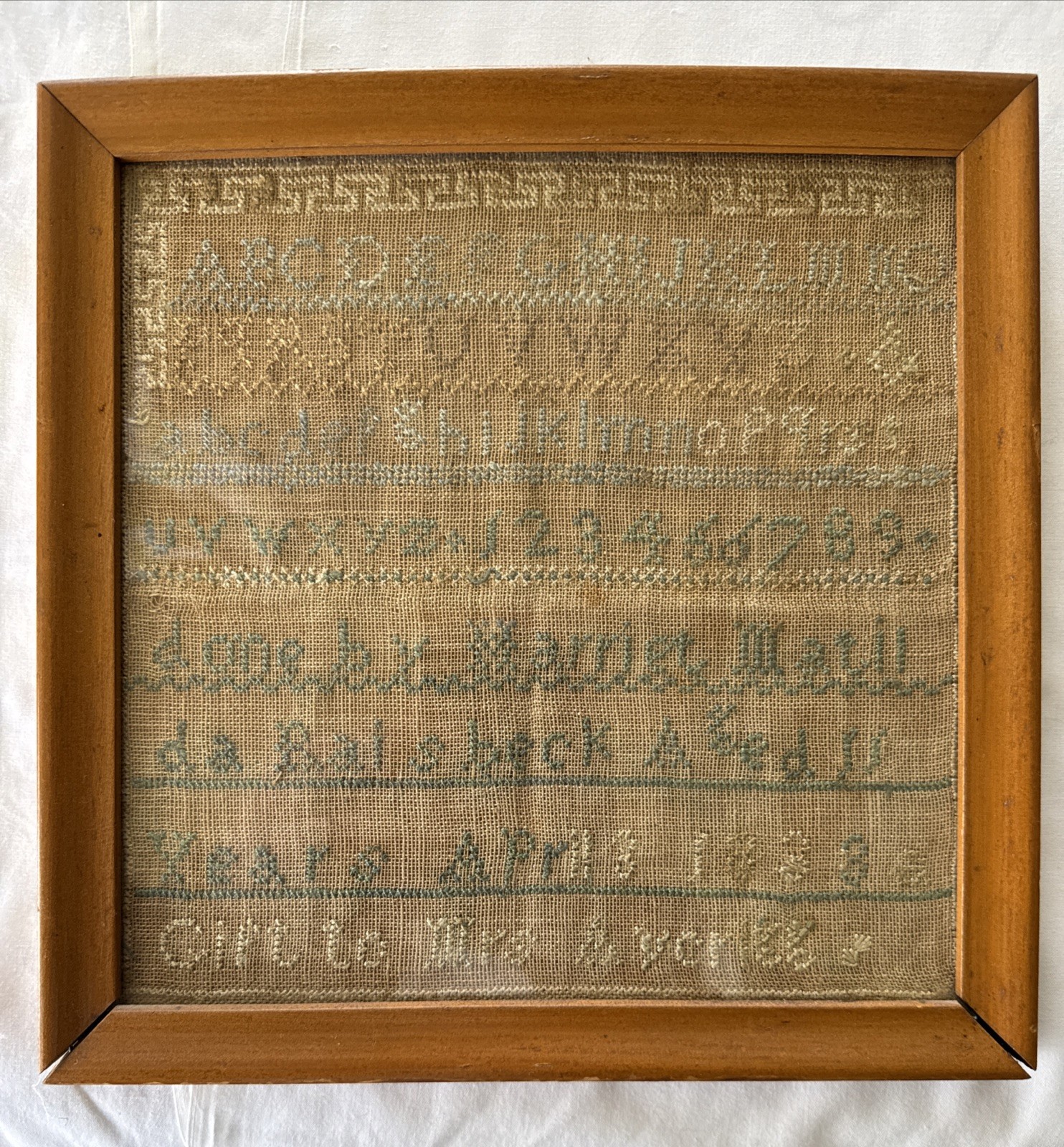 ANTIQUE 1838 MARRIET MATIL ALPHABET EMBROIDERY NEEDLEWORK SAMPLER ANTIQUE 1838 MARRIET MATIL ALPHABET EMBROIDERY NEEDLEWORK SAMPLER