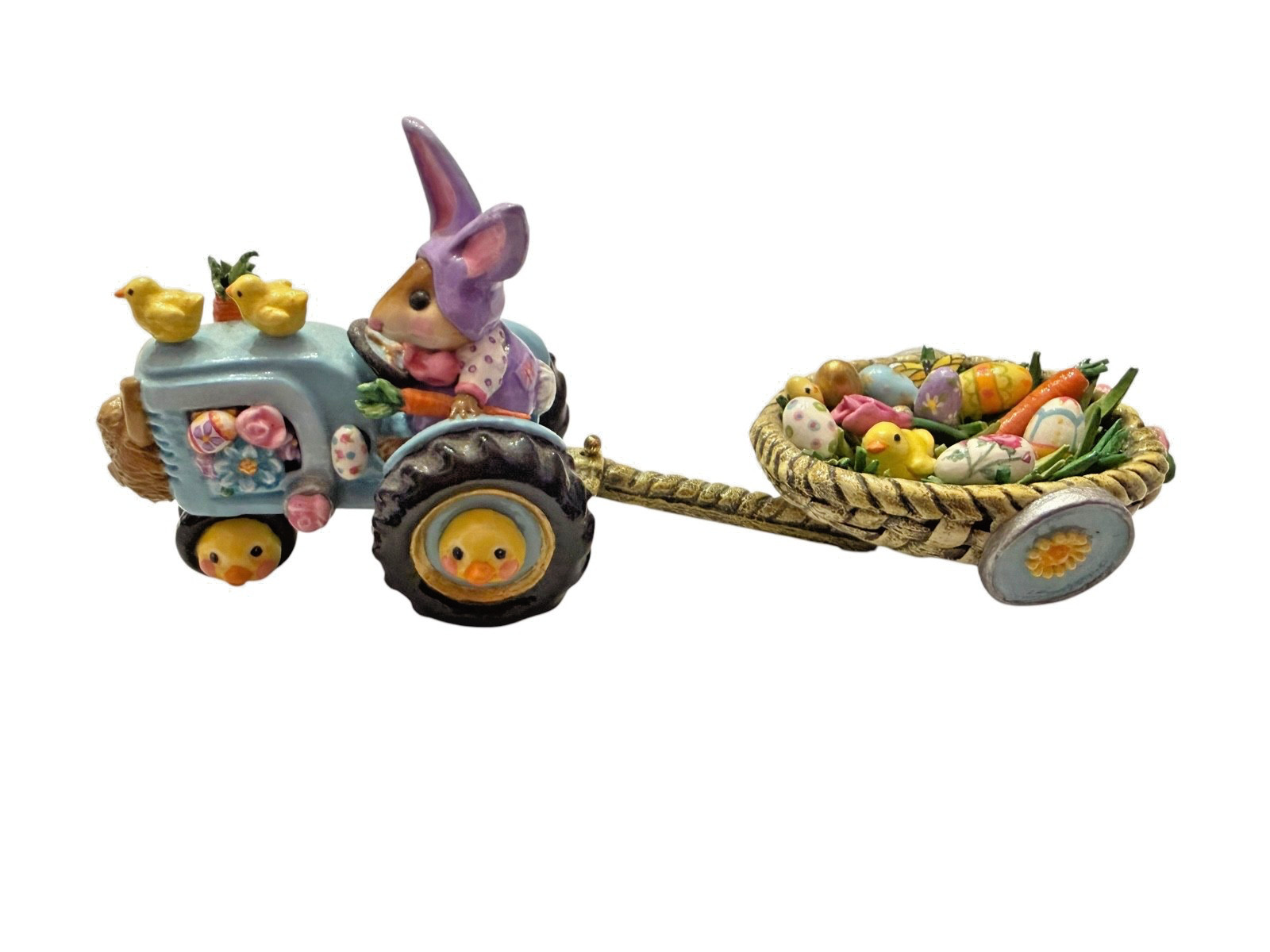 Wee Forest Folk Retired Artist OAK Easter Bunny Tractor and Easter Basket Wagon