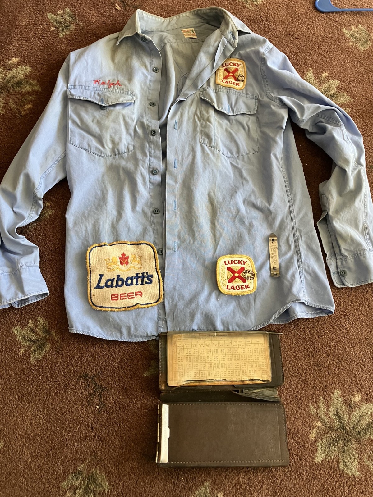 Vintage Lucky Lager Labatt’s Beer Delivery Work Shirt Patches Ralph Breweriana