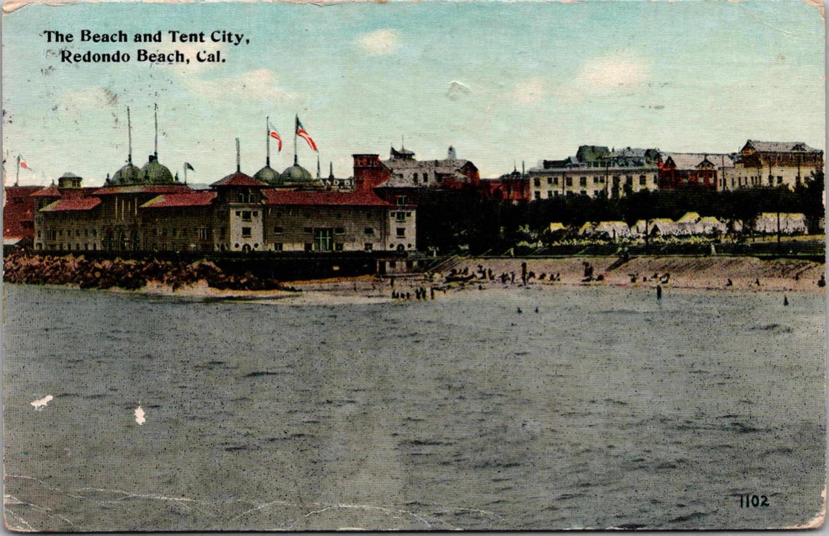 c1913 The Beach & Tent City Redondo Beach California CA Los Angeles Postcard c1913 The Beach & Tent City Redondo Beach California CA Los Angeles Postcard