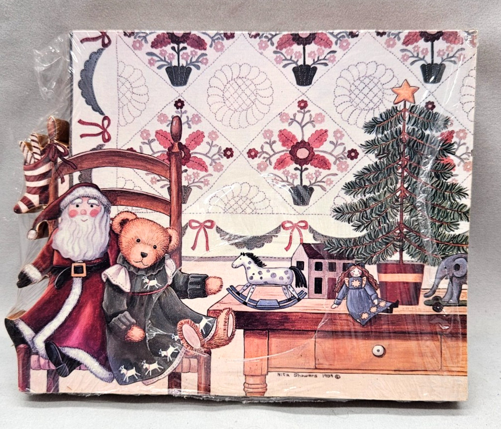 Vintage Nita Showers Art Victorian Christmas Gifts Santa Teddy Doll Wooden Block Vintage Nita Showers Art Victorian Christmas Gifts Santa Teddy Doll Wooden Block