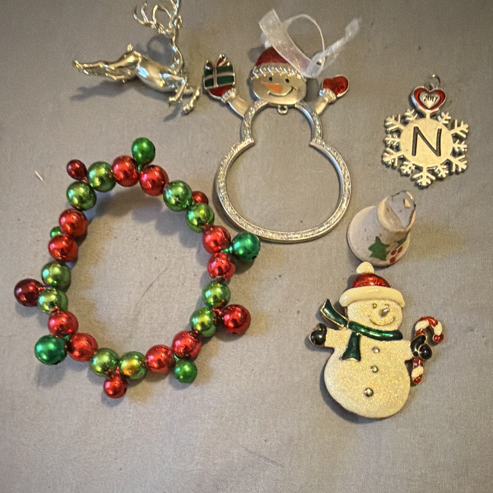 Vintage Christmas Set Lot of 6 Reindeer Santa Bell Snowman Pendant Bracelet Vintage Christmas Set Lot of 6 Reindeer Santa Bell Snowman Pendant Bracelet