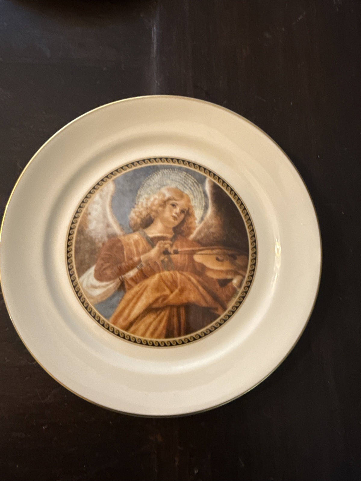 Pickard  Hand Decorated Gold Rim  Plates Angel Playing  Music 8 Inch Set Of 8
