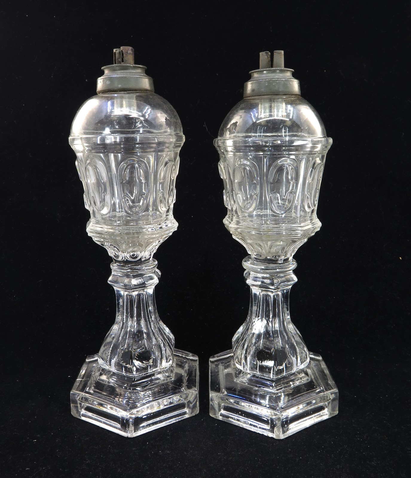 Antique c.1840-1860 Boston And Sandwich Glass Co. Pair of Whale Oil Lamps 9.5