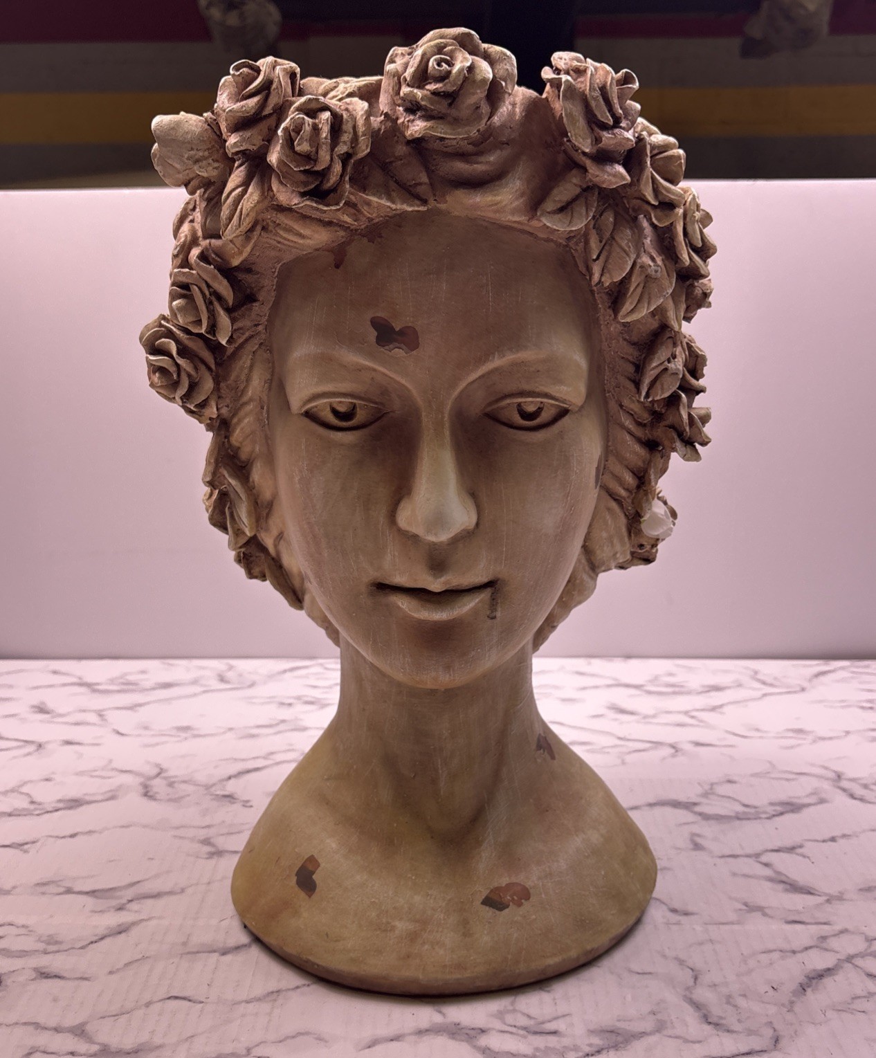 Vintage Chrisdon Lady Sculpture Head Bust Planter Sculpture Roses 16” Tall Art