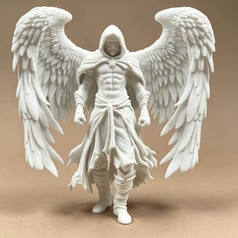 White sand texture resin winged hooded warrior figurine angel man statue White sand texture resin winged hooded warrior figurine angel man statue