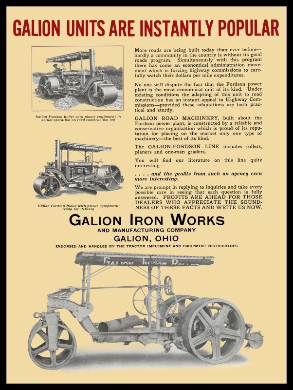 1925 Galion OhiO Iron Works Steam Road Rollers NEW METAL SIGN: 9x12\
