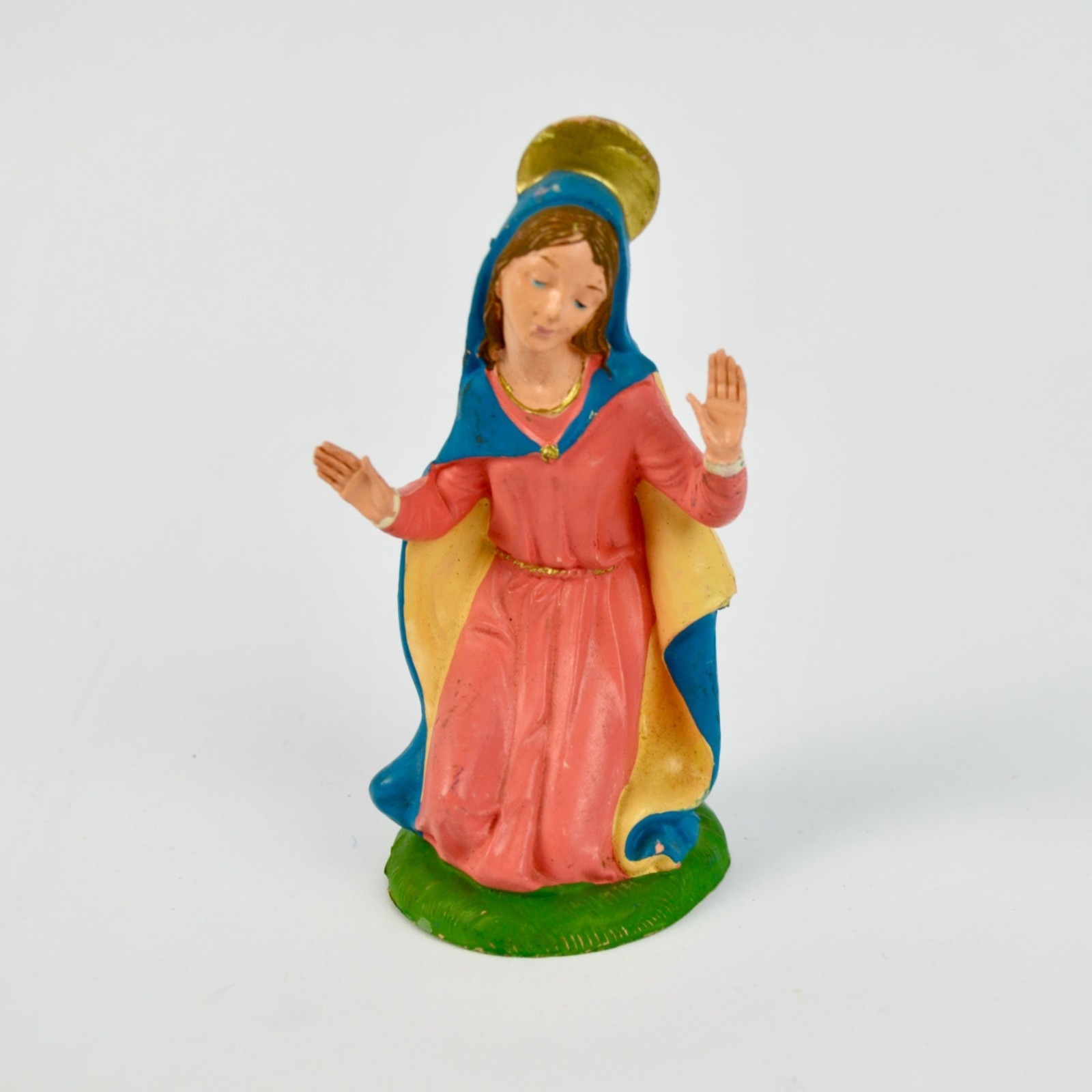 Vintage Kneeling Virgin Mary Figurine With Halo Depose Italy