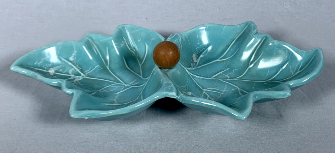 Vintage Aqua Pottery Leaf Relish Tray Divided Condiment Dish Mid Century Vintage Aqua Pottery Leaf Relish Tray Divided Condiment Dish Mid Century