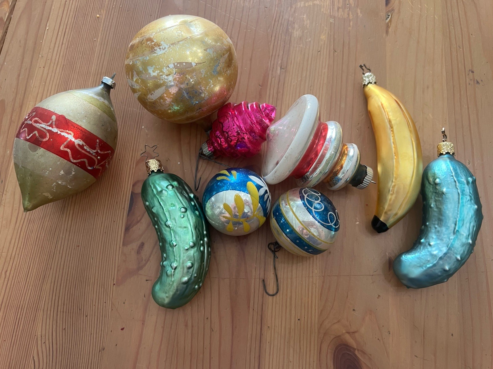 Vintage Mercury Glass Christmas Ornament Lot Mixed Balls Figural Lot of 9