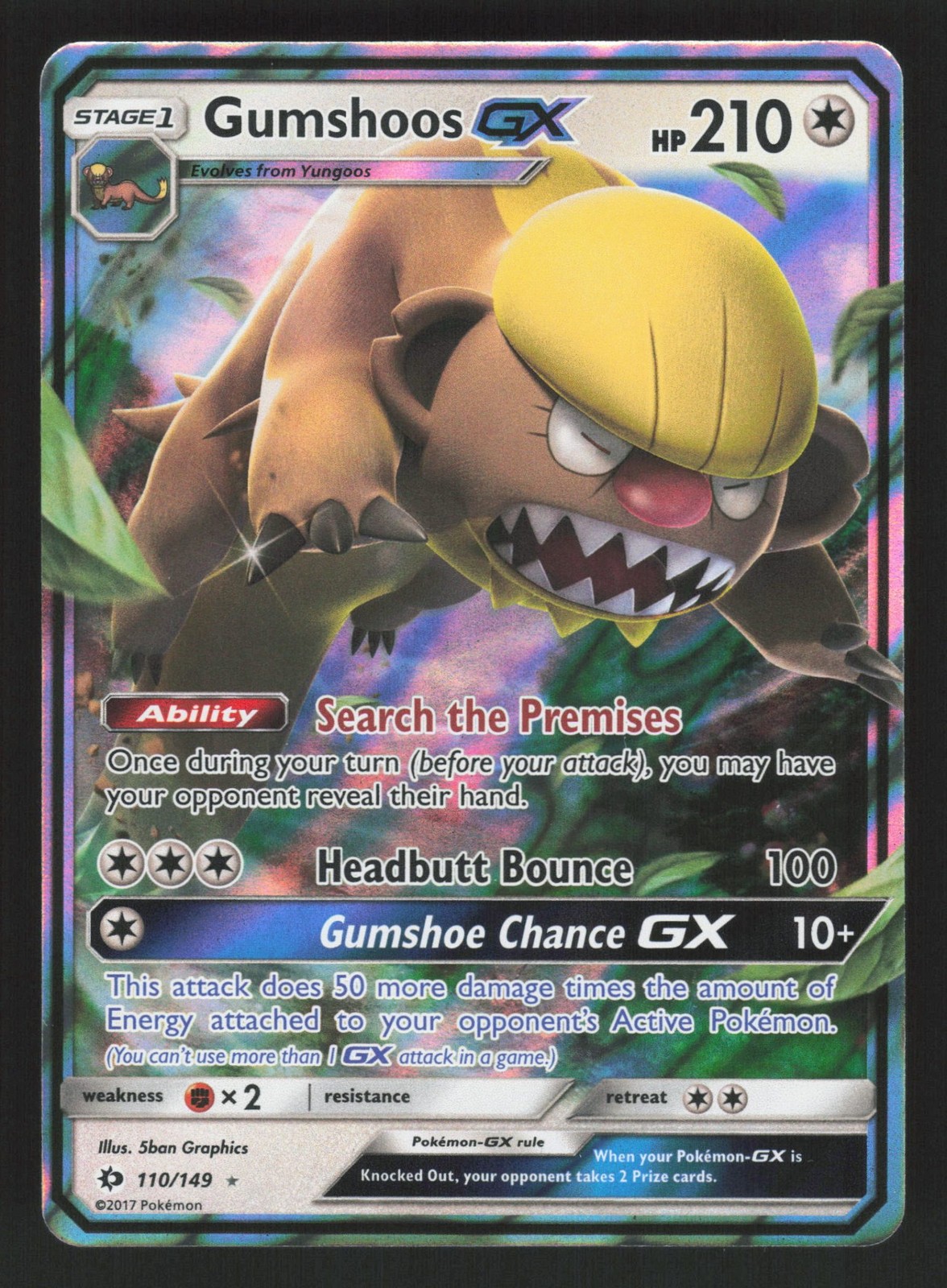 English NM Gumshoos GX 110/149 SM01 Holofoil Pokemon SM Base Set