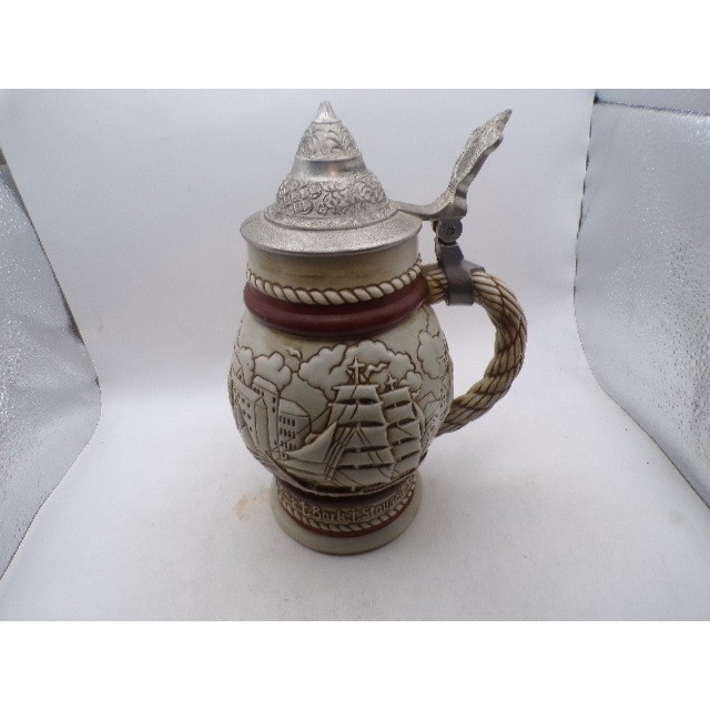 Vintage 1977 Avon Ceramarte Brazil Nautical Tall Ship Beer Stein Metal Lid