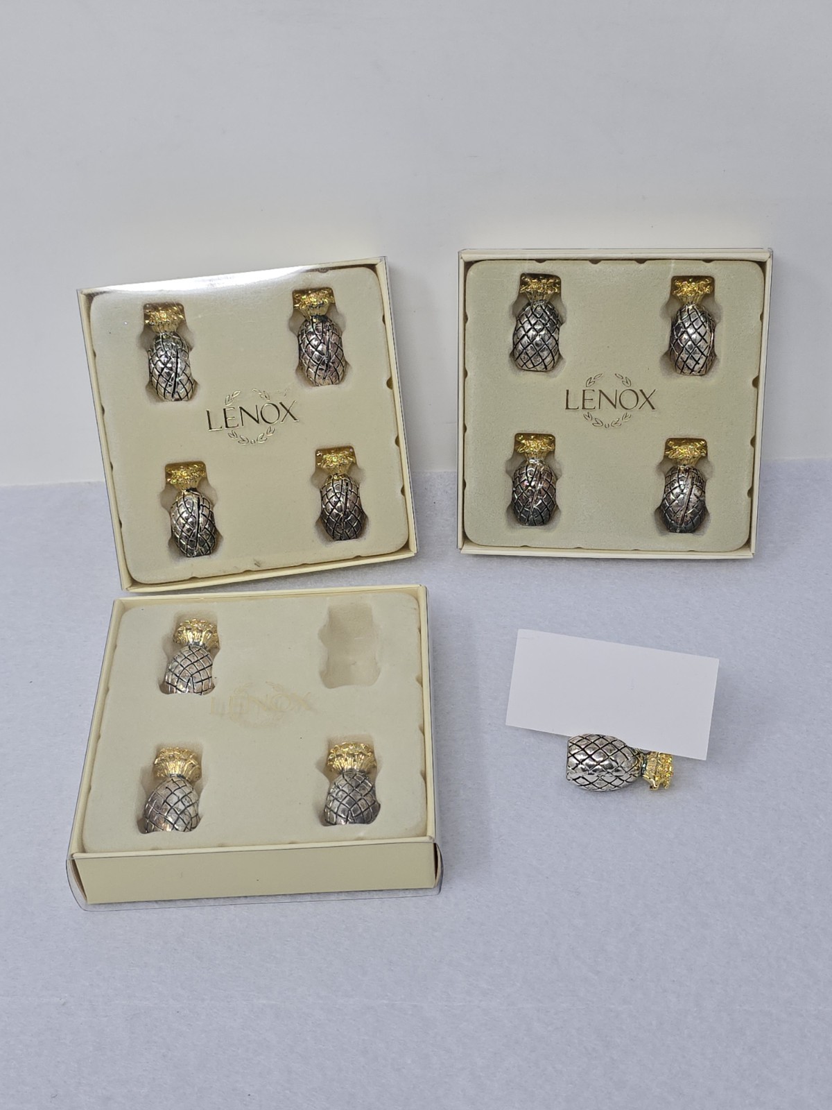Lot of 12 Lenox Silverplate Williamsburg Pineapple Place Card Holders