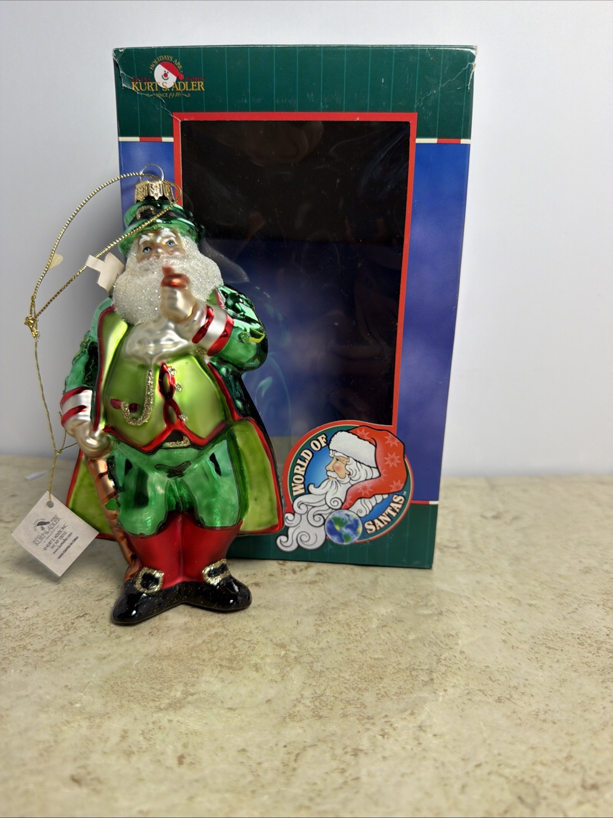 Kurt Adler World of Christmas Irish Santa Glass Christmas Ornament Longs NEW Kurt Adler World of Christmas Irish Santa Glass Christmas Ornament Longs NEW