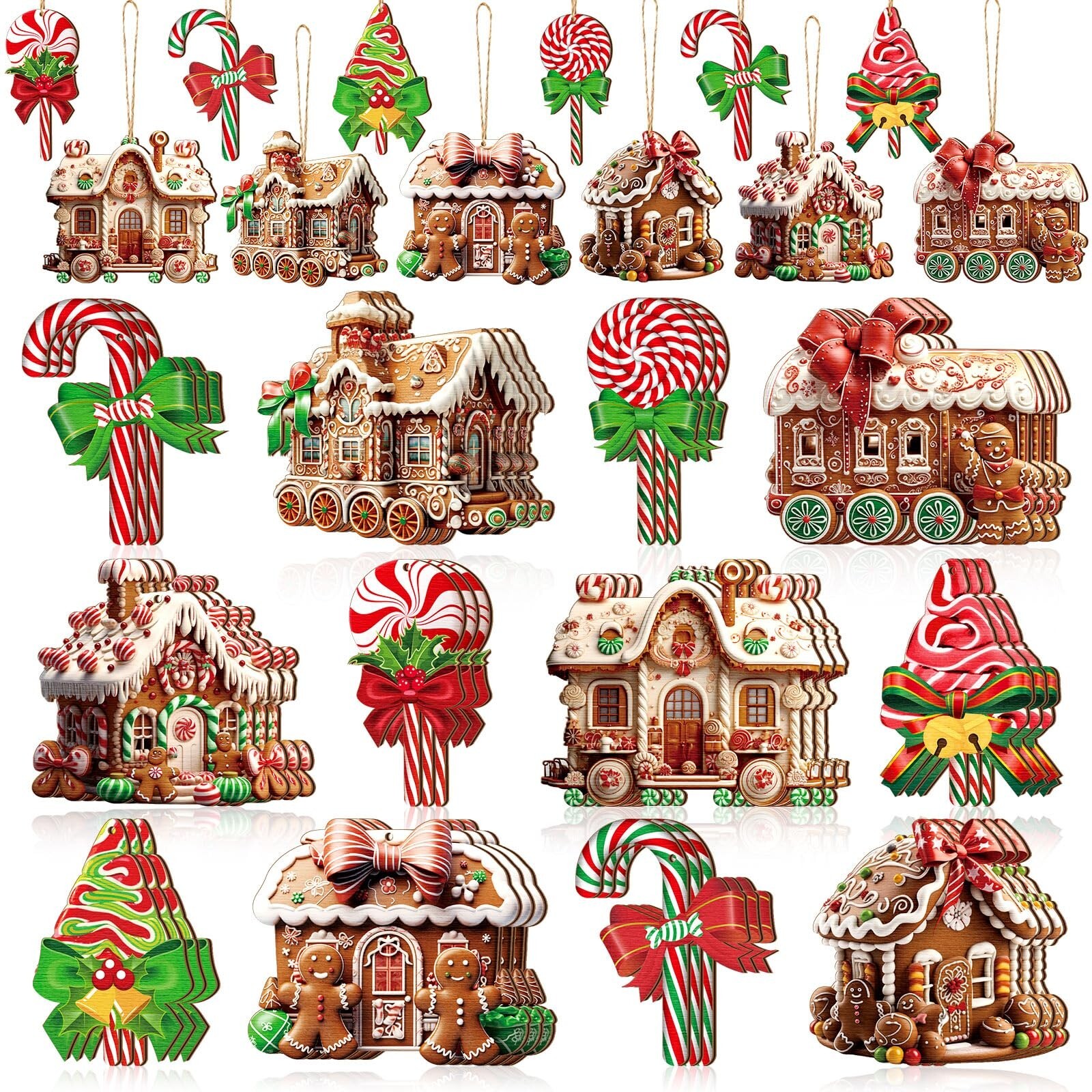 Roowest 36 Pcs Christmas Gingerbread House Ornament Set Wood Christmas Tree O... Roowest 36 Pcs Christmas Gingerbread House Ornament Set Wood Christmas Tree O...