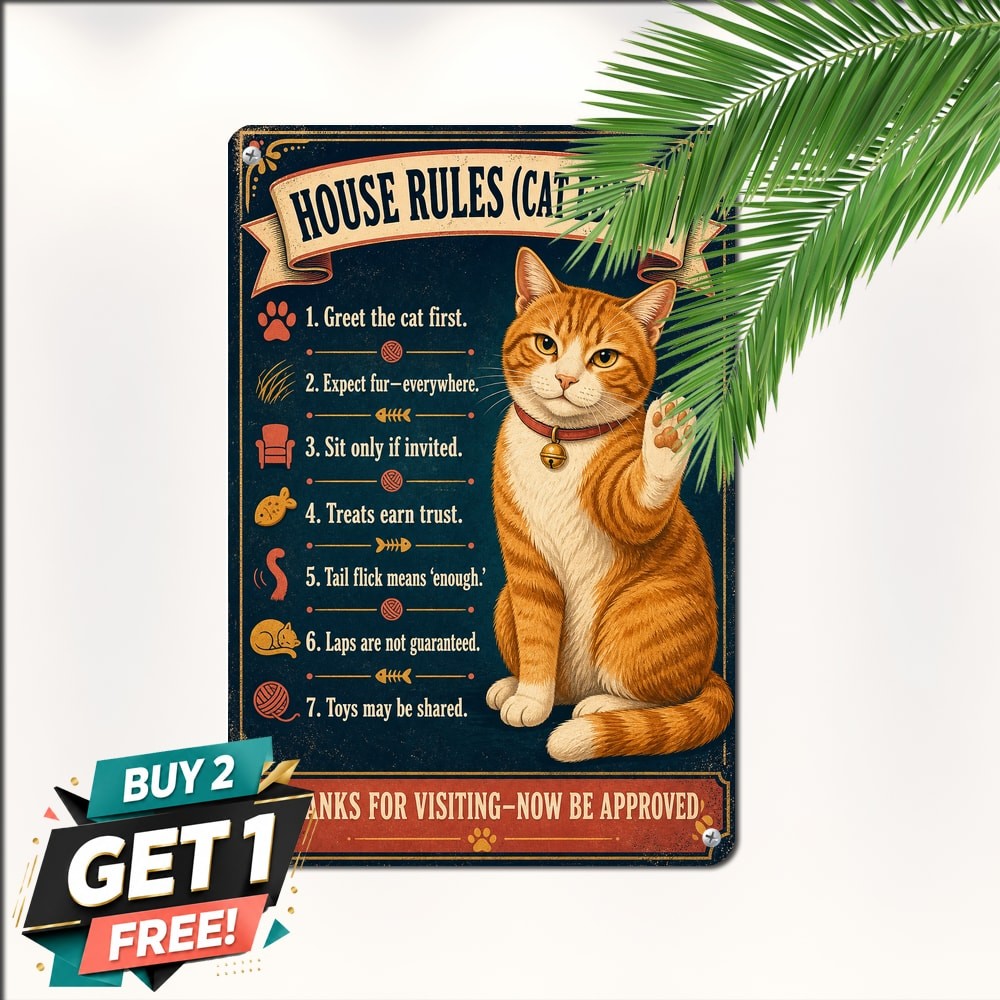 Guest Rules Welcome Metal Tin Sign Retro Humorous Entryway Home Wall Decor