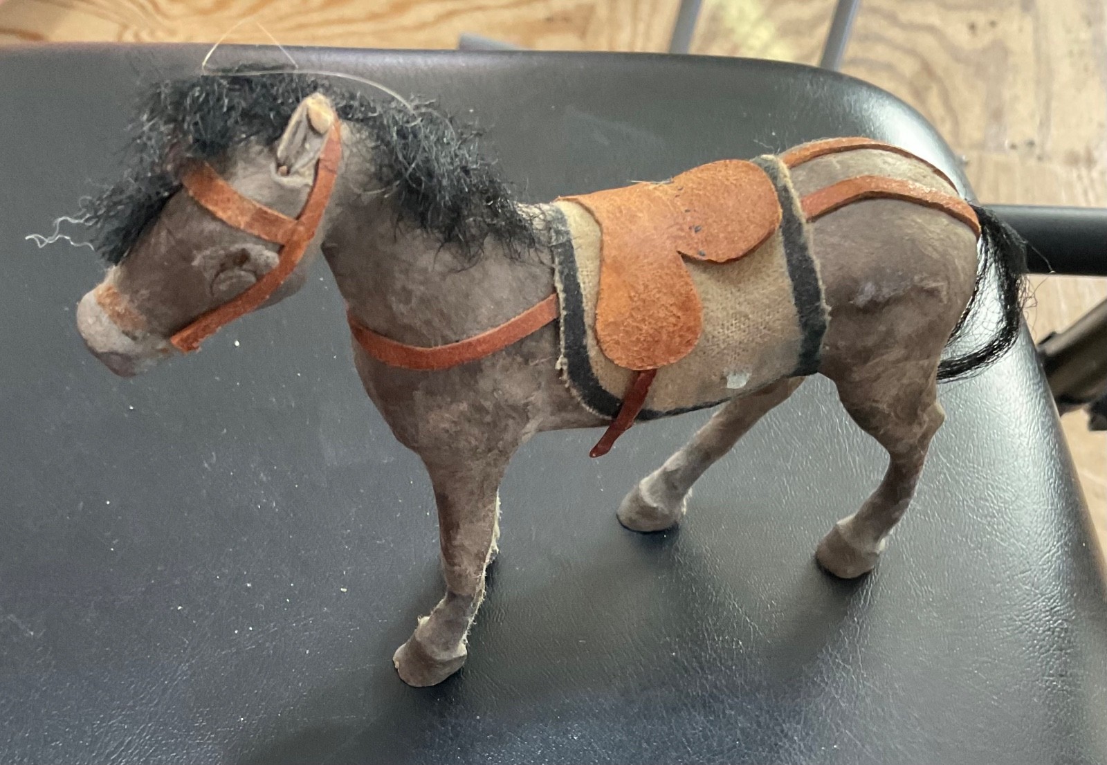 Antique German Paper Mache Flocked Horse Figurine Toy 1900s Putz One Eye Missing Antique German Paper Mache Flocked Horse Figurine Toy 1900s Putz One Eye Missing