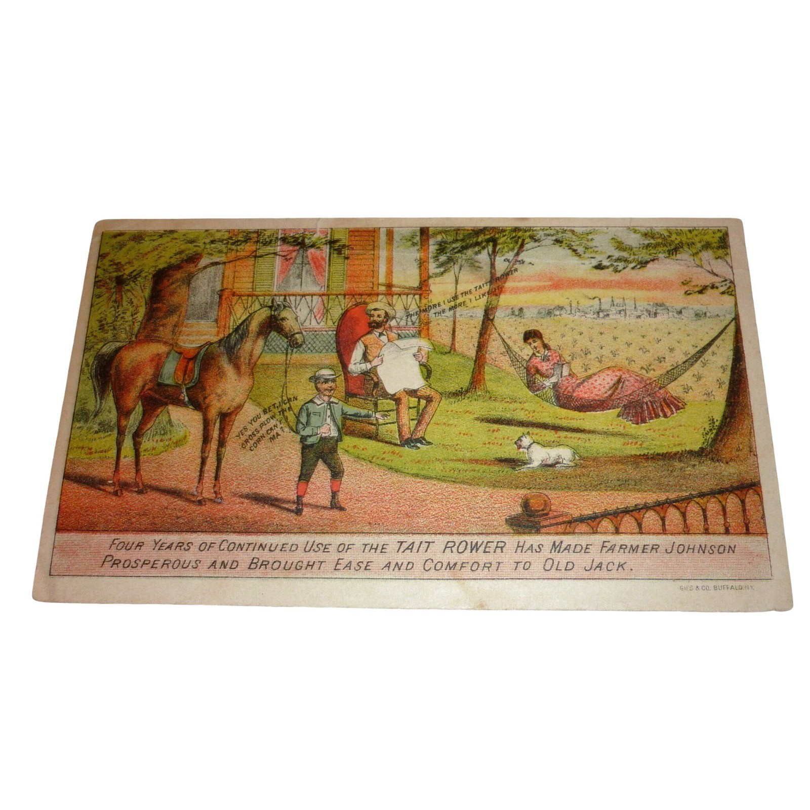 Antique Tait Wire Check Rower Victorian Trade Card F.B. Tait & Co. Decatur IL Antique Tait Wire Check Rower Victorian Trade Card F.B. Tait & Co. Decatur IL