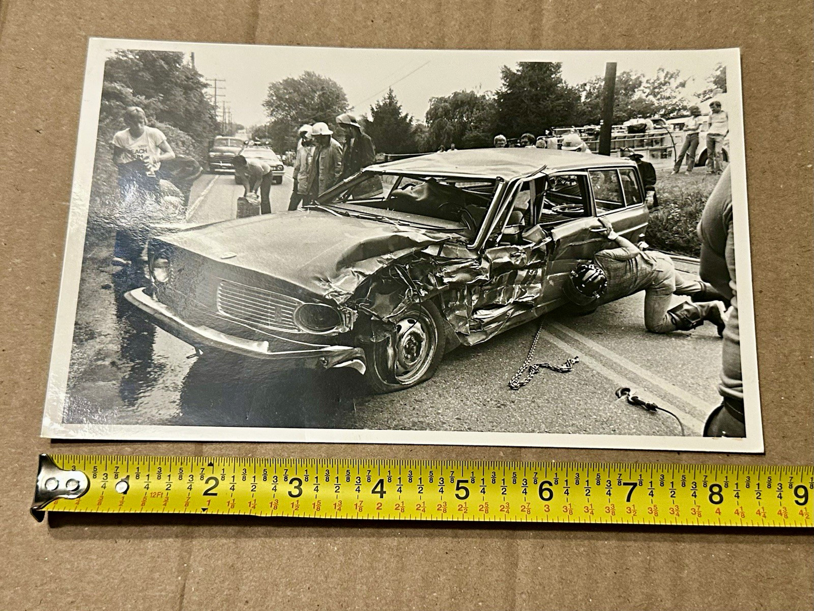 Vintage B&W Car Accident Photo Proofs Lot 8x10 Emergency Firefighter Crash Scene