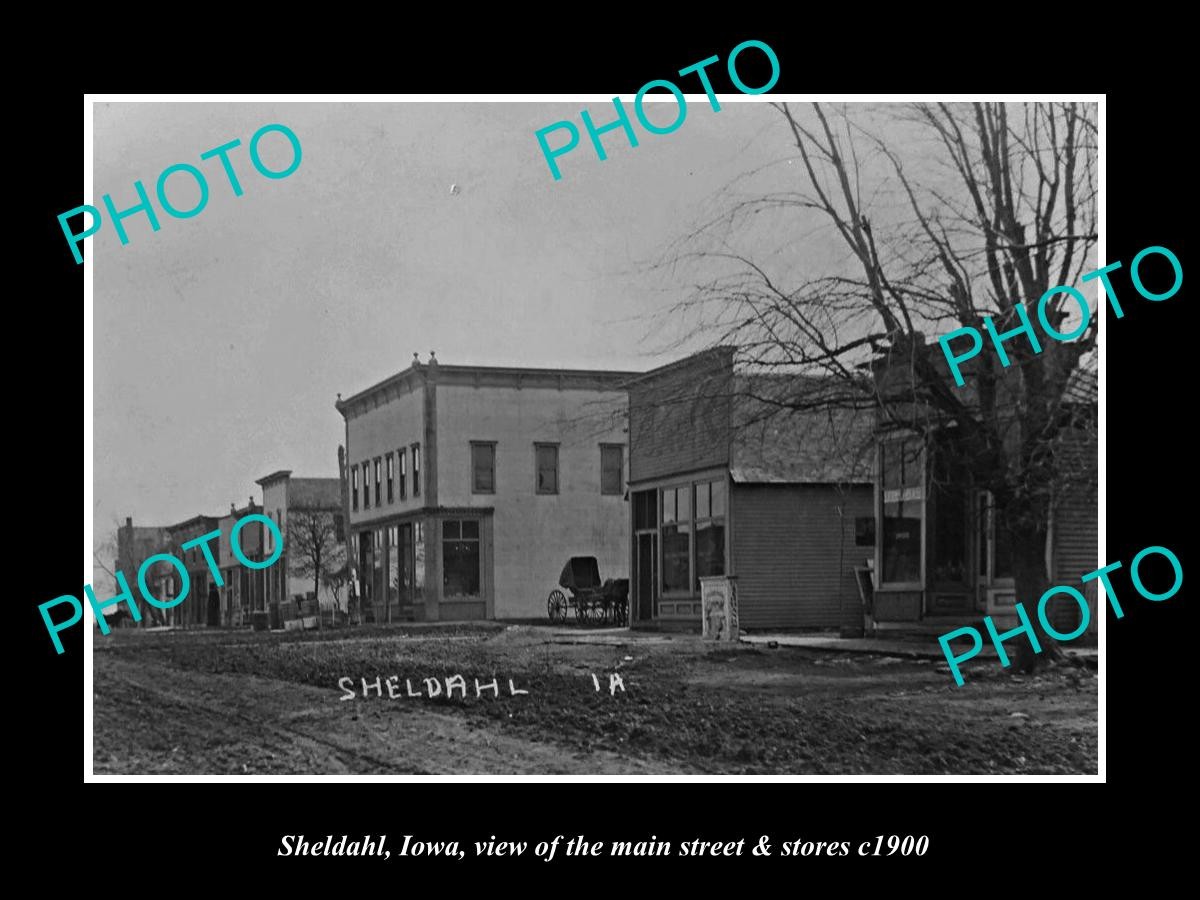 OLD 8x6 HISTORIC PHOTO OF SHELDAHL IOWA VIEW OF THE MAIN St & STORES c1900