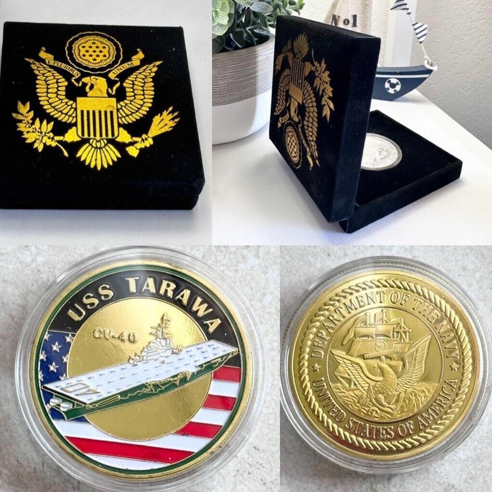 US NAVY - USS TARAWA / CV-40 Challenge Coin with special velvet box case