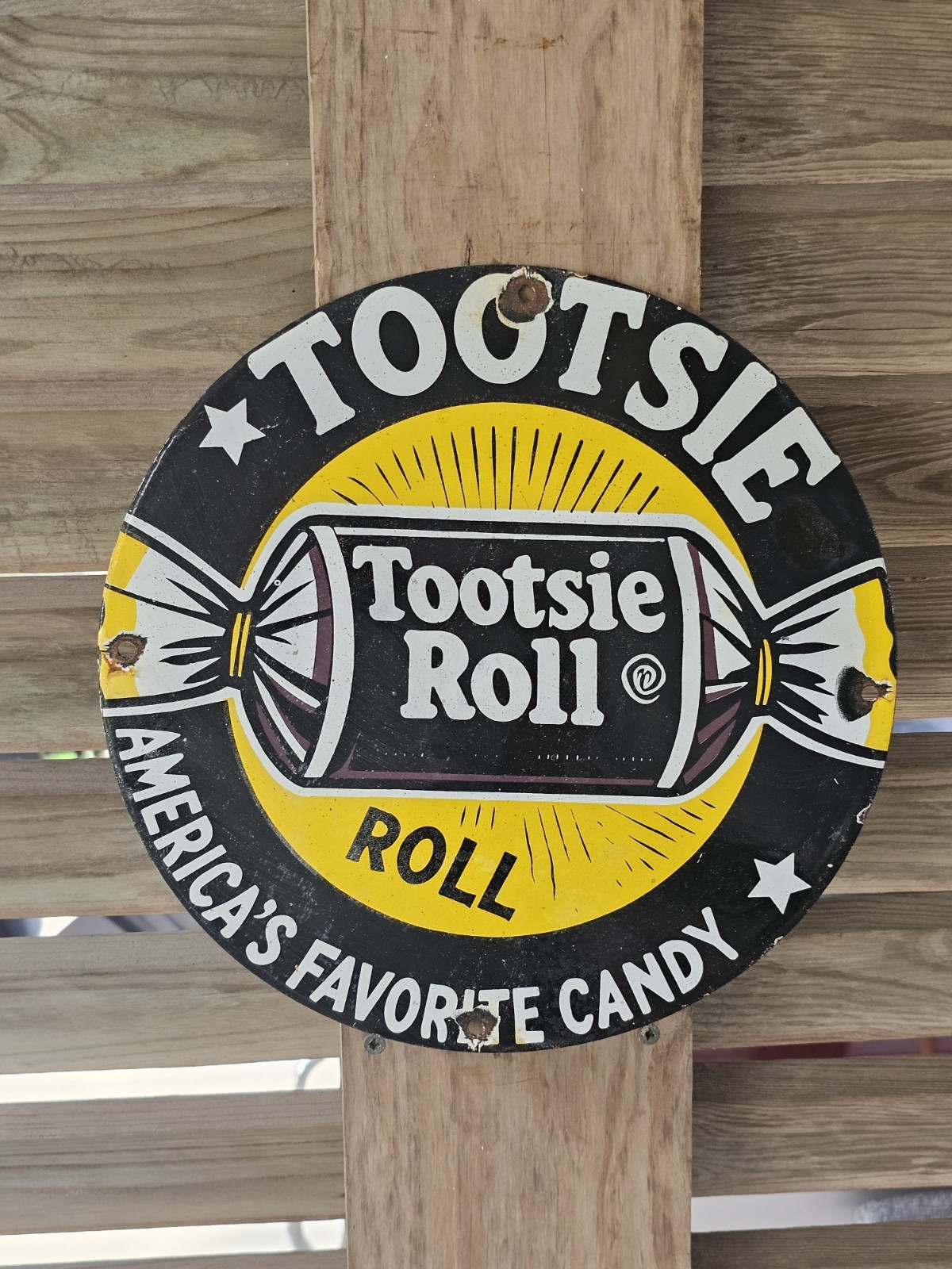 VINTAGE TOOTSIE ROLL AMERICA'S FAVORITE CANDY PORCELAIN SIGN 12