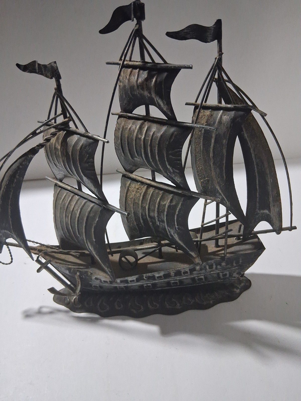 Vintage MCM 1970\'s Black Metal Sailing Ship;11\