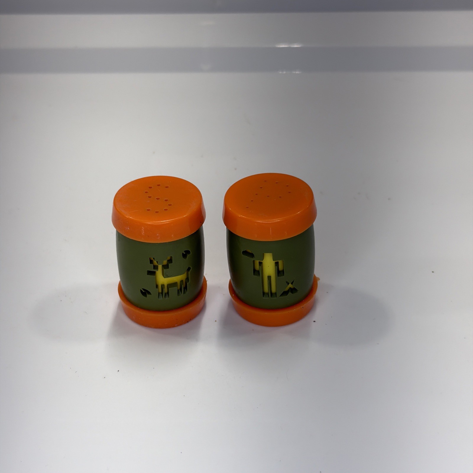 Vintage St Labre School Salt Pepper Shakers Orange Green