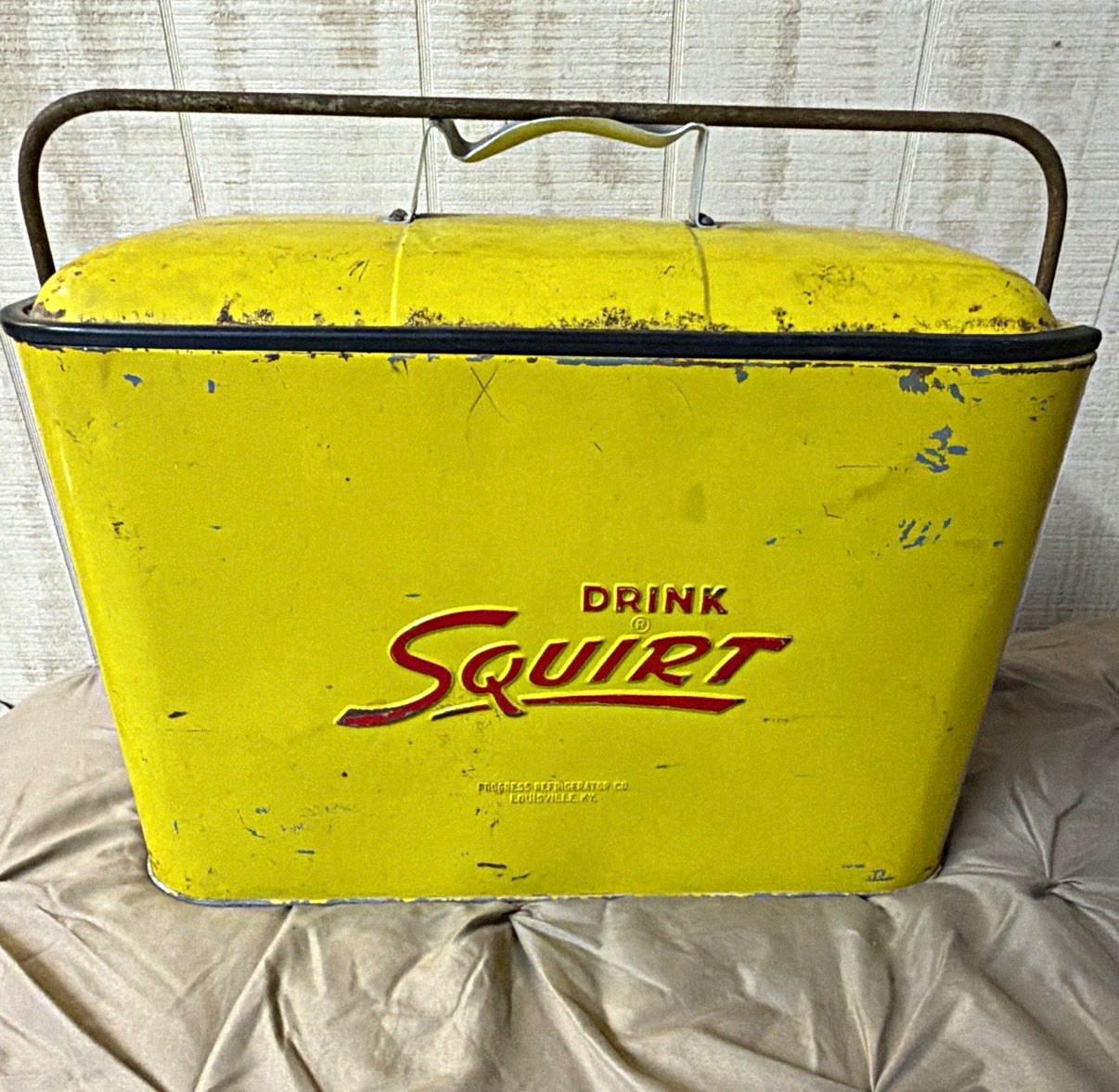 Vintage 1950s Drink Squirt Metal Soda Cooler Progress Refrigerator Co As Is Vintage 1950s Drink Squirt Metal Soda Cooler Progress Refrigerator Co As Is