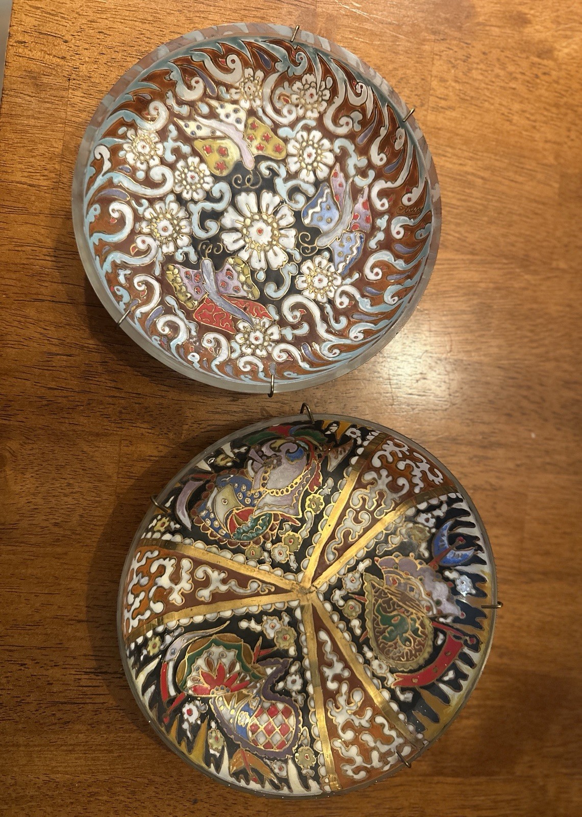 Vintage Signed Genis Cirera Spanish Reverse Painted Enameled Glass Plates