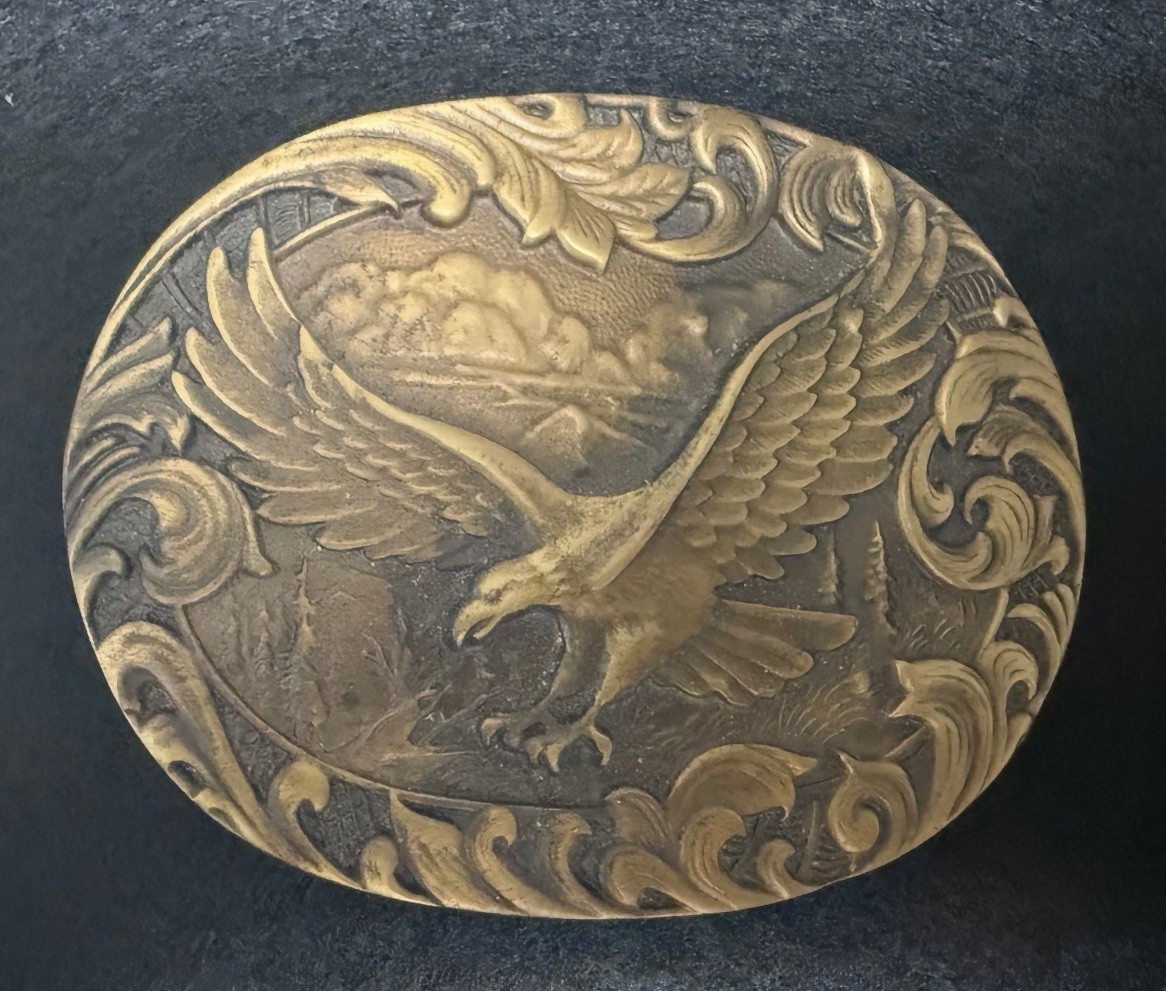 Vintage Bald Eagle Belt Buckle Ornate Scroll Western Brass Tone Americana Vintage Bald Eagle Belt Buckle Ornate Scroll Western Brass Tone Americana