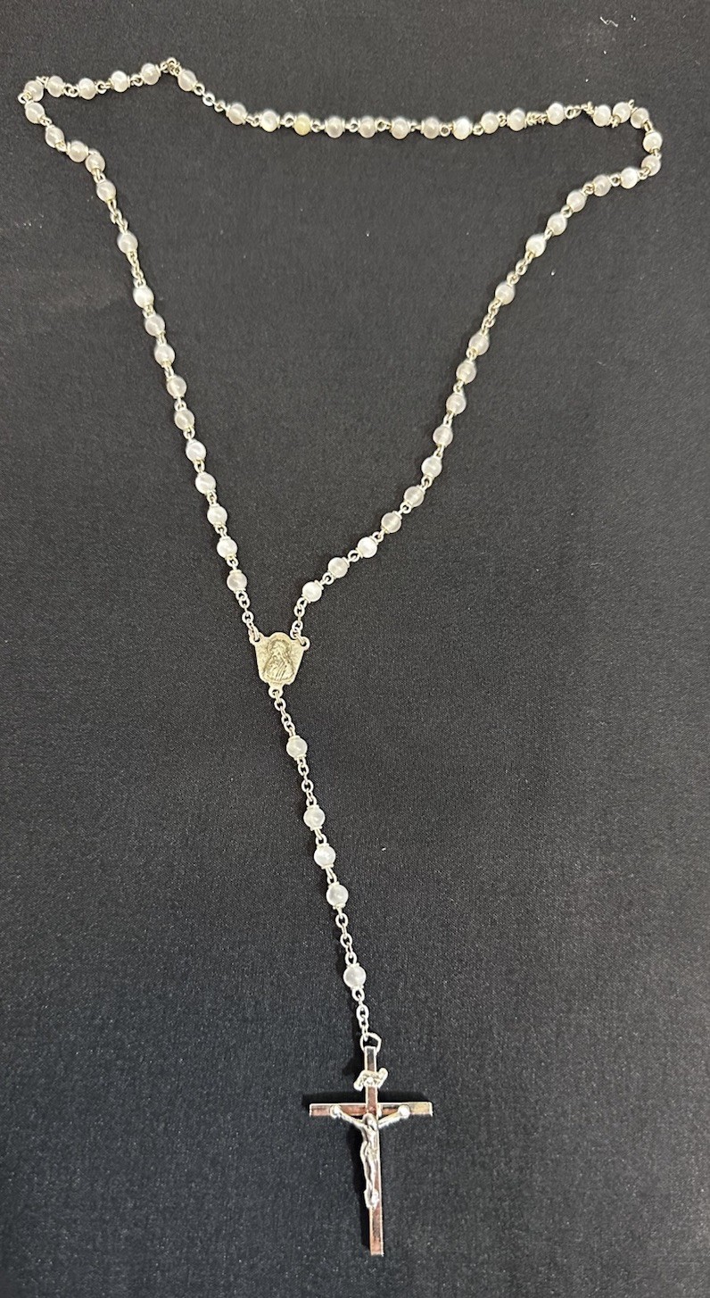 Vintage Roma Italy Rosary Necklace Beads Sacred Catholic Christian Silver