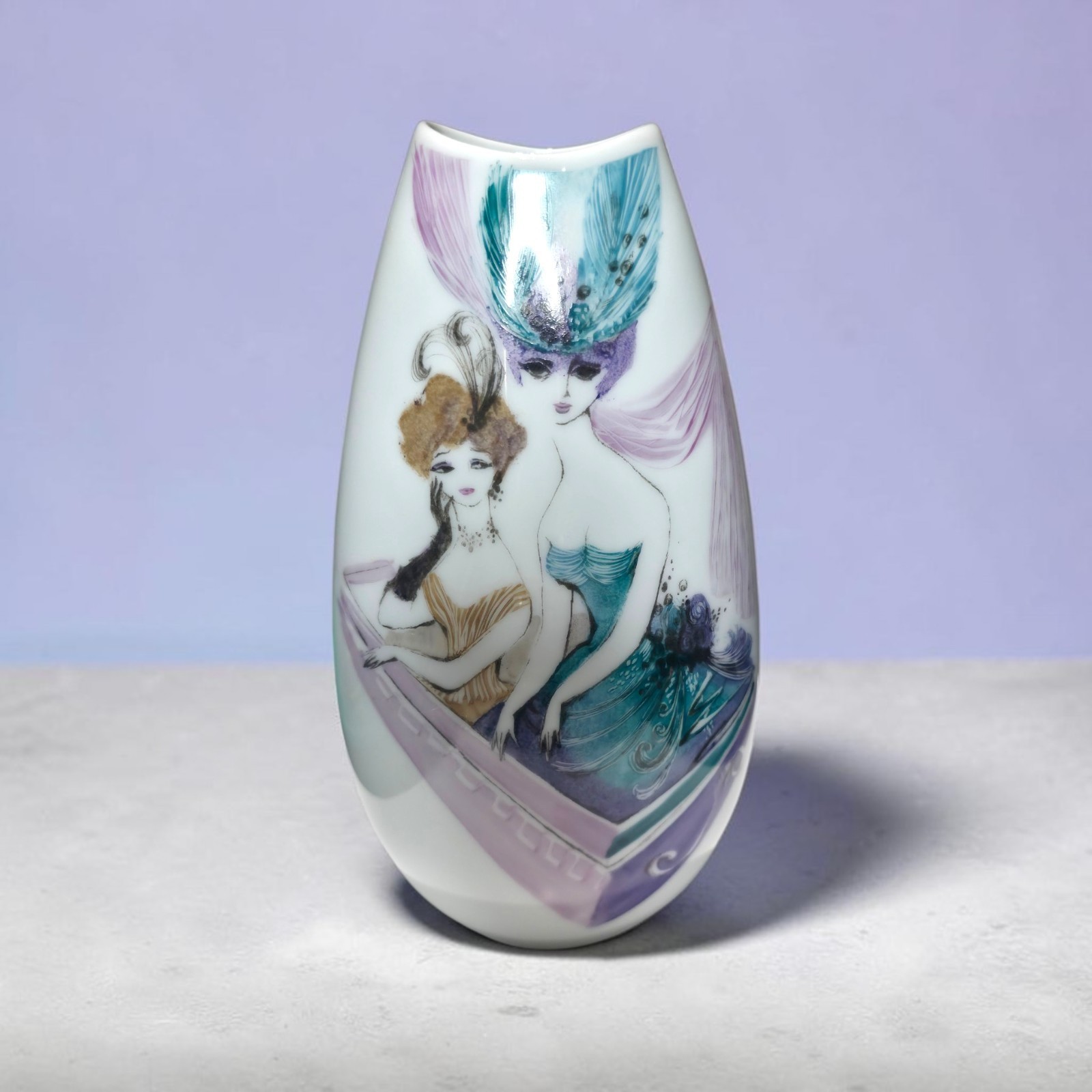 Rosenthal M28 Tapio Wirkkala Vase Lis Muller Ladies at Theater Handmalerei VTG Rosenthal M28 Tapio Wirkkala Vase Lis Muller Ladies at Theater Handmalerei VTG