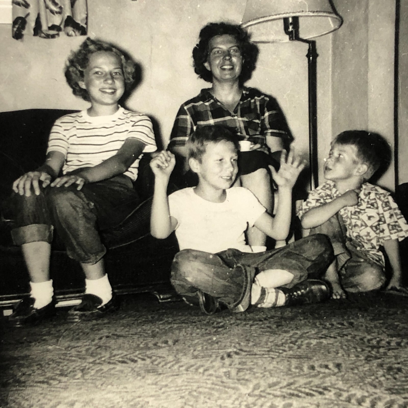 1950s Vintage Photo Kids Penny Loafers & Jeans Americana Living Room Snapshot 1950s Vintage Photo Kids Penny Loafers & Jeans Americana Living Room Snapshot
