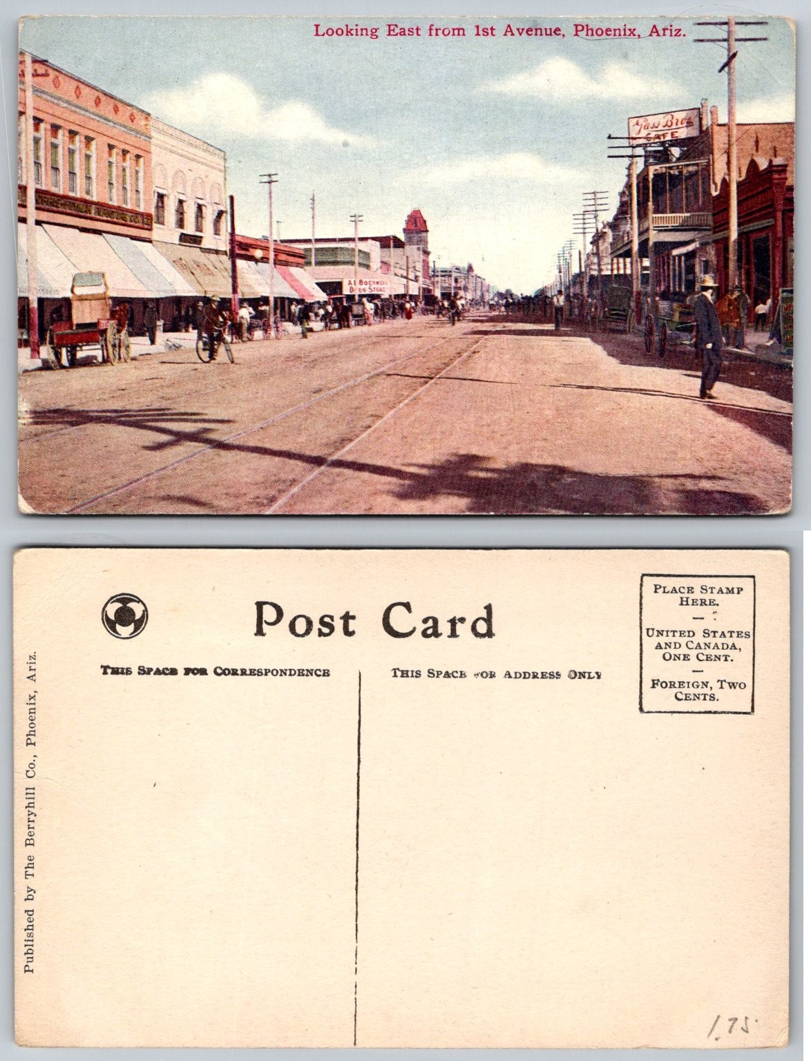 Phoenix AZ 1st Avenue East View Early 1900s Street Scene Postcard Phoenix AZ 1st Avenue East View Early 1900s Street Scene Postcard