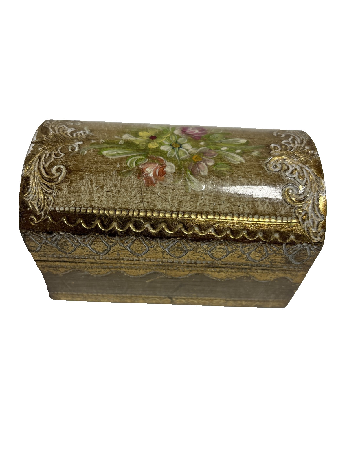 Vintage Coppini Ugo Small Wooden Trinket Box Jewelry Hand Painted Velvet Lined