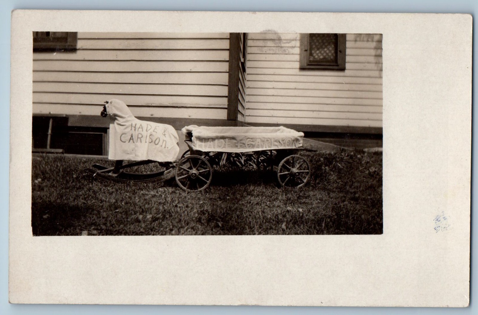 c1910\'s Hade & Carison Store Delivery Wagon Prop Baby Shower RPPC Photo Postcard c1910\'s Hade & Carison Store Delivery Wagon Prop Baby Shower RPPC Photo Postcard