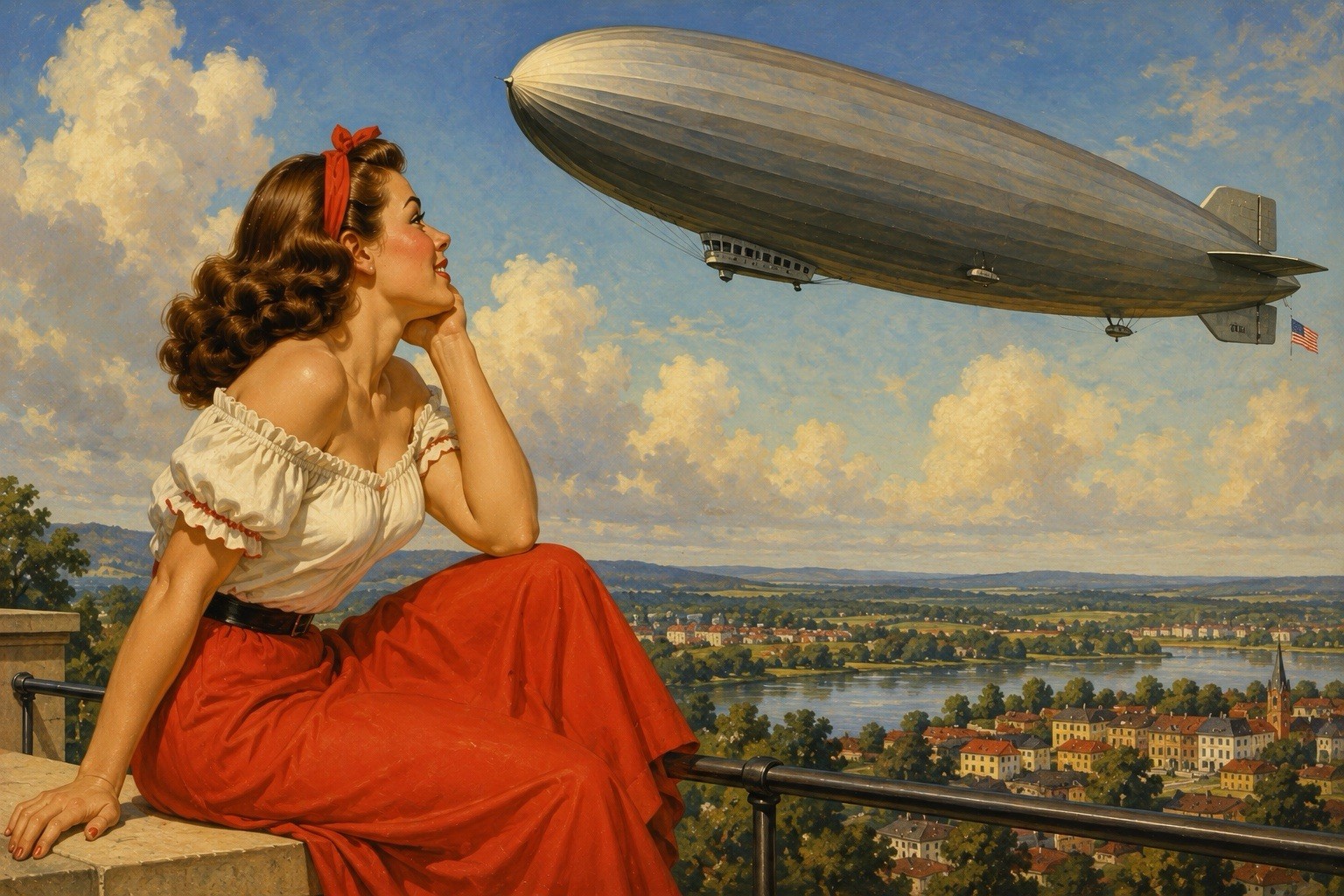 Pinup Sexy Woman Blimp Dirigible Airship MODERN Vintage Postcard E94