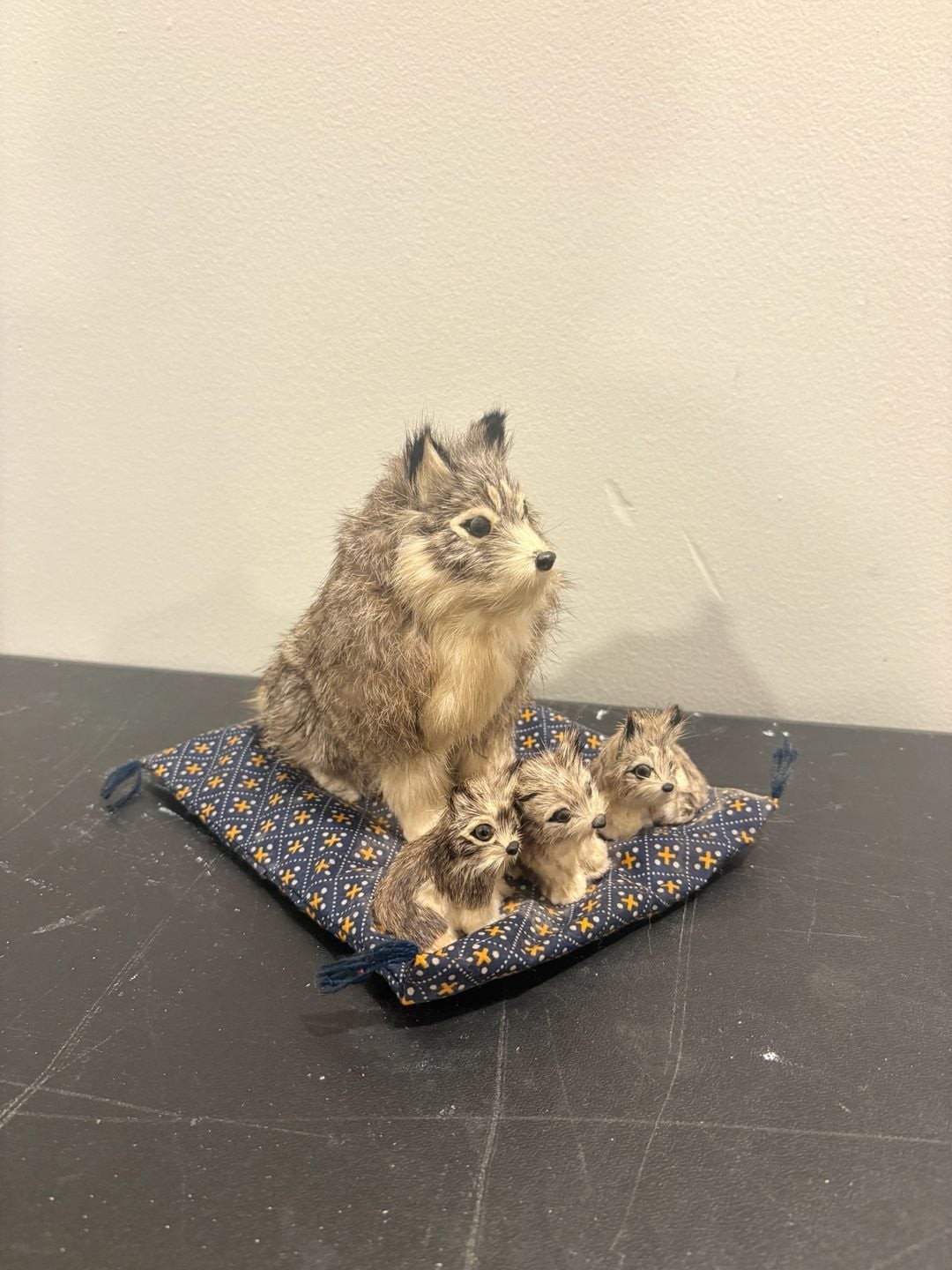Vintage Fur Wolf Figurine