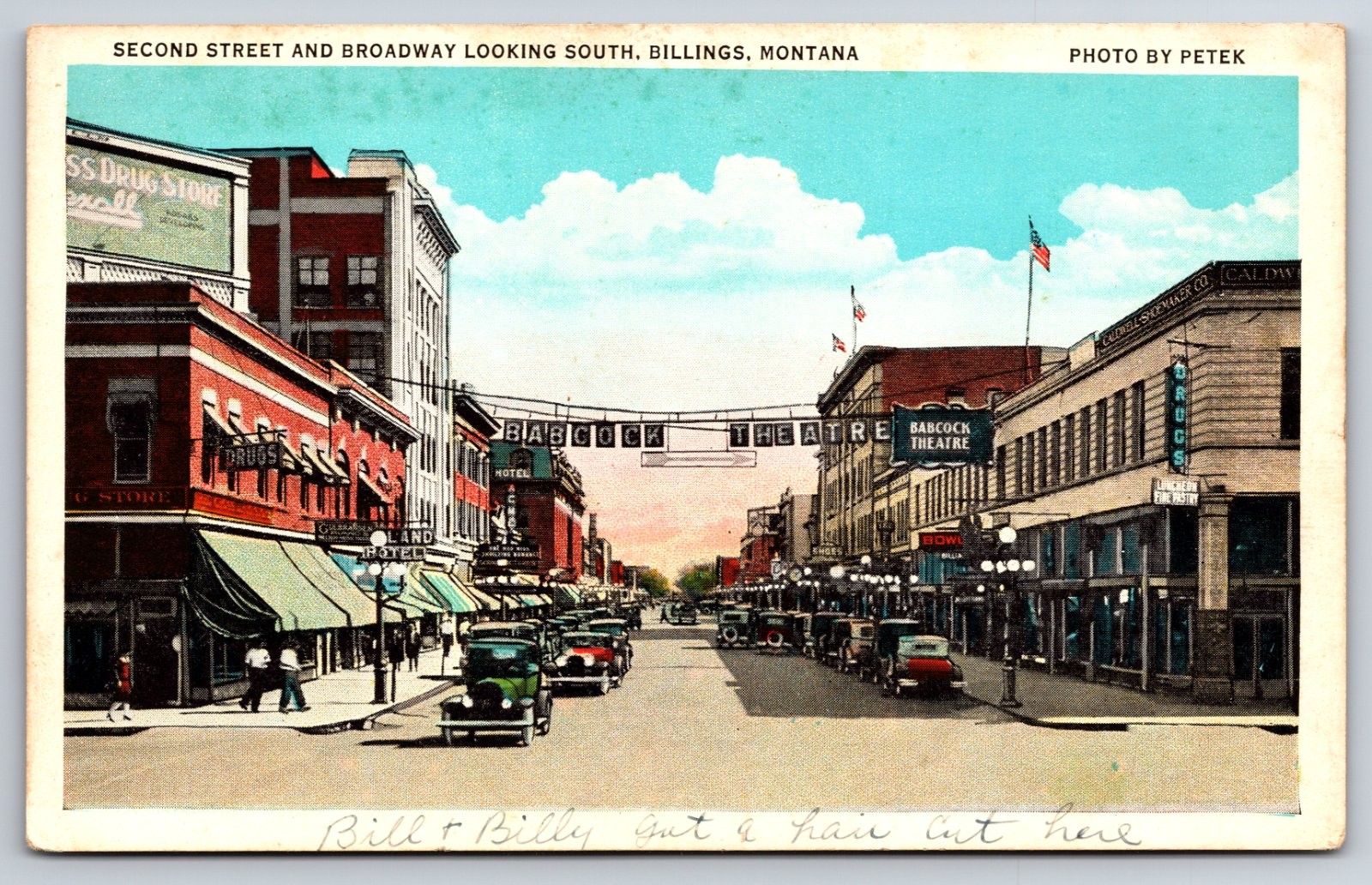 Second Street Broadway Looking South Billings Montana Babcock Theatre Postcard Second Street Broadway Looking South Billings Montana Babcock Theatre Postcard